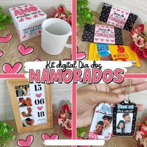 Kit Digital Namorados Artes Sacolinhas Tags Cards Caixinhas