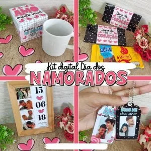 Kit Digital Namorados Artes Sacolinhas Tags Cards Caixinhas