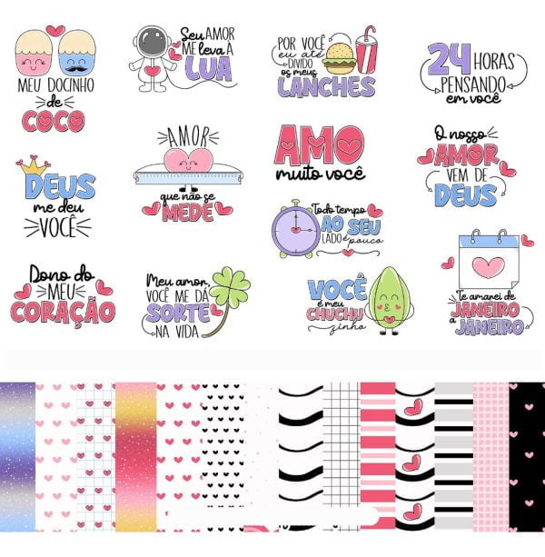 Kit Digital Namorados Artes Sacolinhas Tags Cards Caixinhas