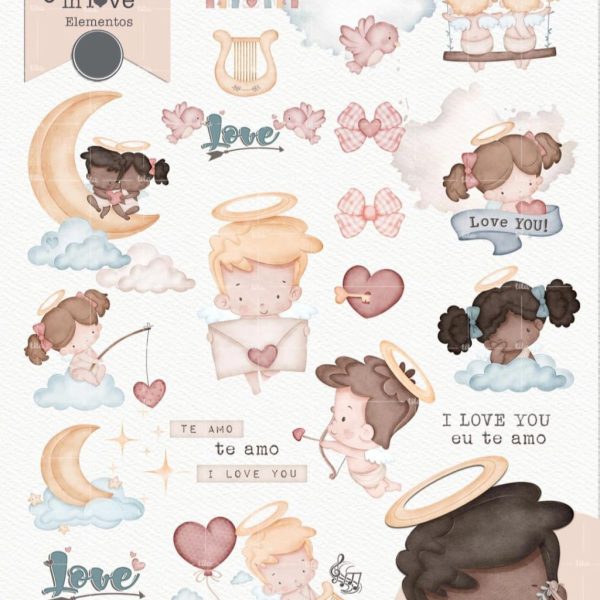 Kit Digital Namorados Cupidos Anjinhos Ilustrações E Frases