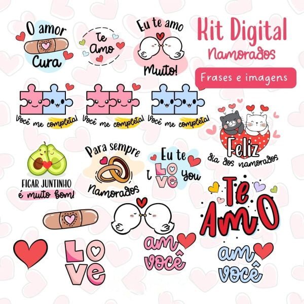 Kit Digital Namorados Frases E Ilustrações P/ Personalizados