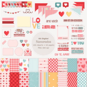 Kit Digital Namorados Ilustrações + Papéis Digitais Em Png