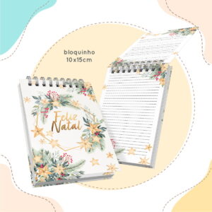 Dois blocos de notas com temática de Natal e folhas decoradas.