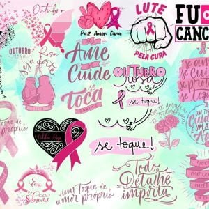 Kit Digital Outubro Rosa Frases Prevenção Cuidado Png
