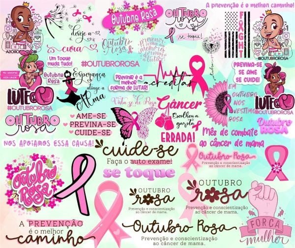 Kit Digital Outubro Rosa Frases Prevenção Cuidado Png