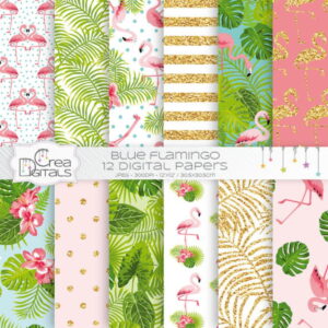 kit digital papeis flamingo tropical com glitter dourado