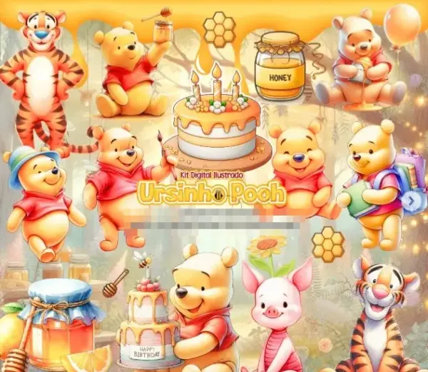 Kit Digital Pooh 3d Png Scrapbooking E Papercraft