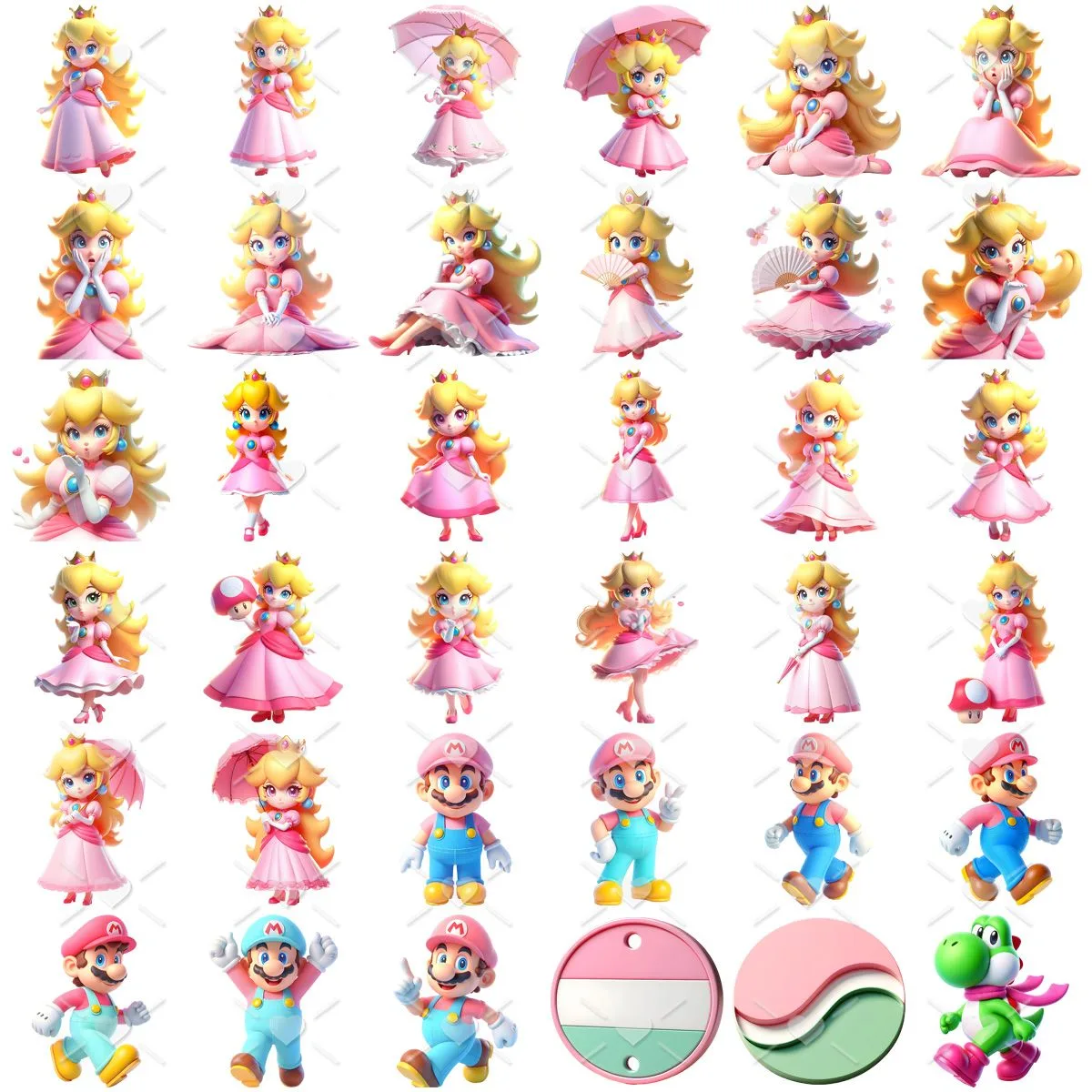 Kit Digital Princesa Peach e Mário Baby Png Ilustrações 3D