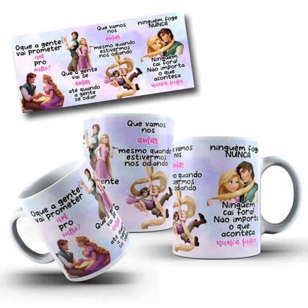 Kit Digital Rapunzel para Canecas - Tema Promessas de Amor
