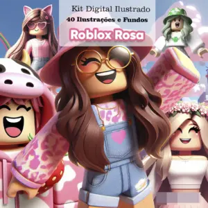 Kit Digital Roblox Tematica Rosa para Personalizar Produtos