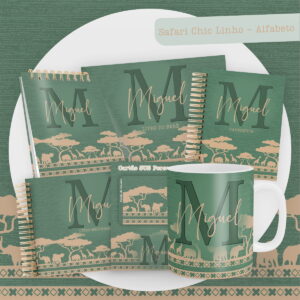 kit digital safari chic linho com alfabeto e papelaria