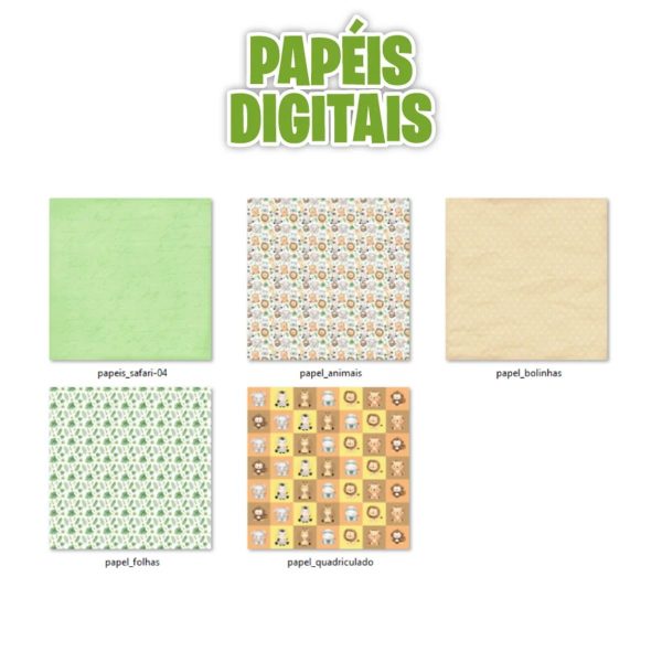 Kit Digital Safari em Aquarela Animais e Plantas em Png