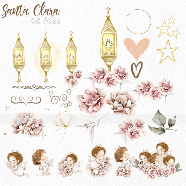 Kit Digital Santa Clara de Assis Ilustrações Católicas Fofas