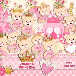 Kit Digital Ursinha Princesa Rosa Scrapbook Silhouette Png