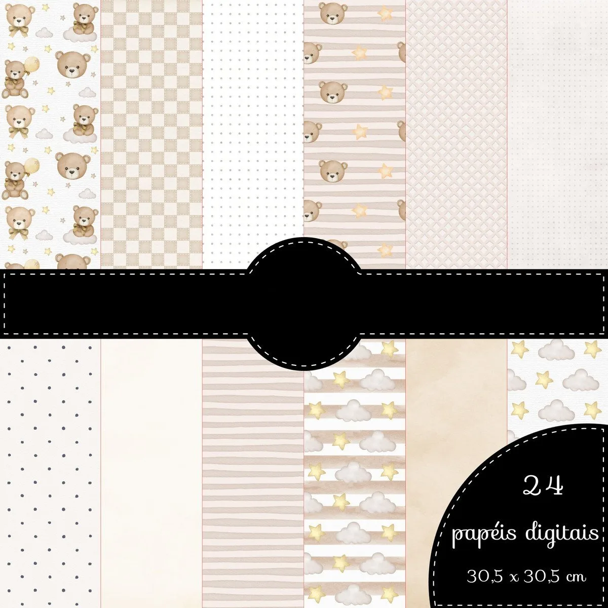 Kit Digital Ursinho Bege com Dourado Png 3 Kit Digital Ursinho Bege com Dourado Png