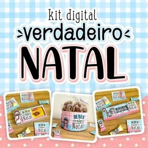 Kit digital de natal com ilustrações temáticas sobre o nascimento de cristo apresentado.