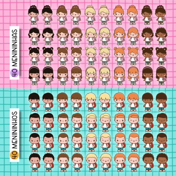 Kit Digital Volta Às Aulas Artes Ilustratas Menino e Menina