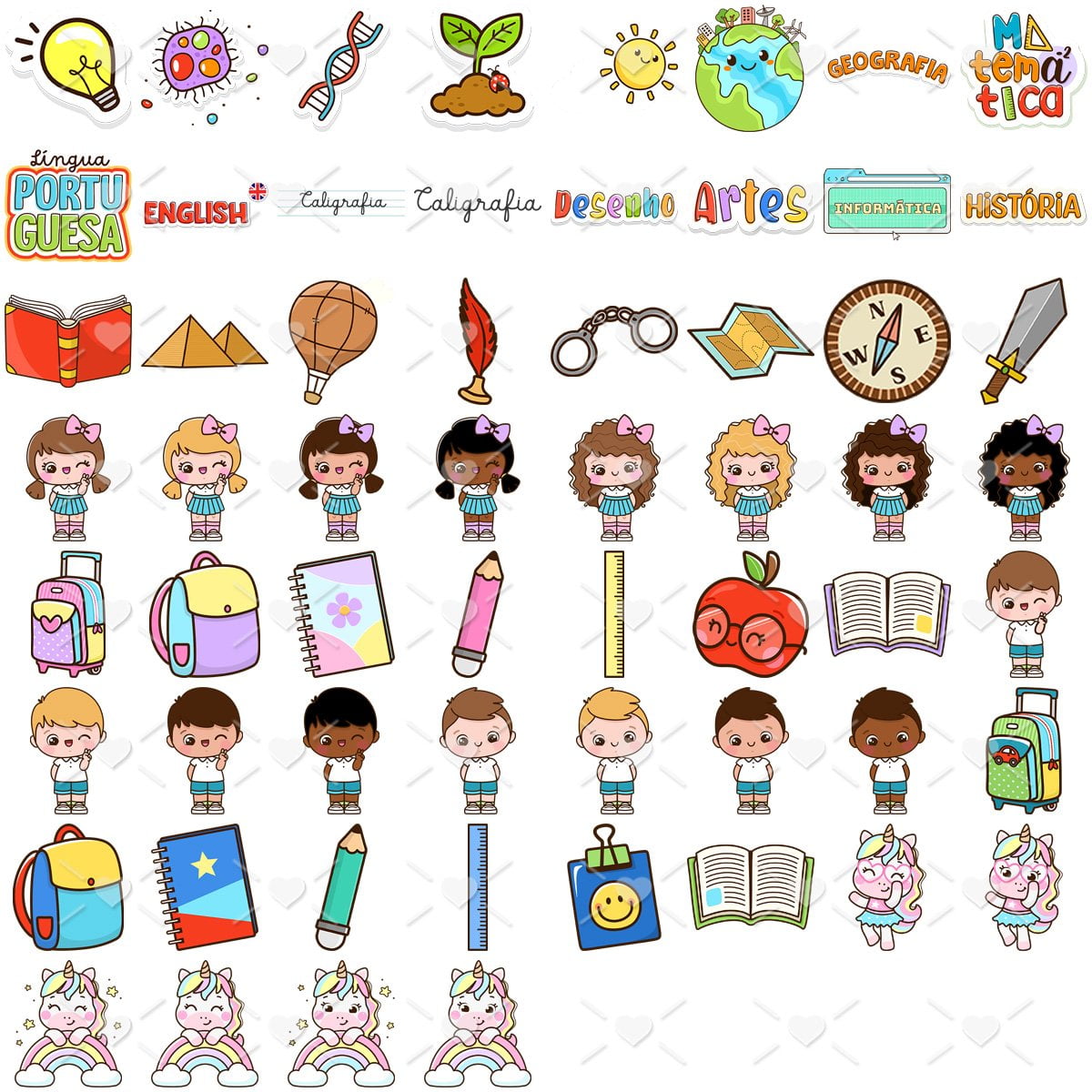 Kit Digital Volta Às Aulas Unicórnio Florzinha Etiquetas 4 Kit Digital Volta Às Aulas Unicórnio Florzinha Etiquetas