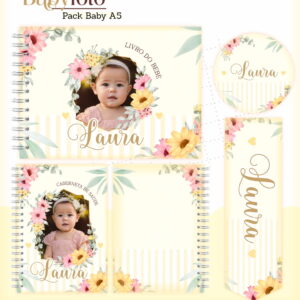 Kit Digital Encadernação Baby Menina Tema Floral 66 kit encadernacao baby foto menina arquivo digital