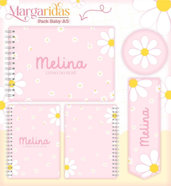 Kit Encadernação Baby Margaridas - Arquivo Digital