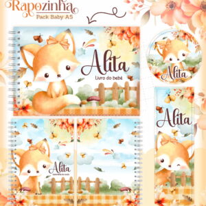kit encadernacao baby raposinha aquarela em png e pdf