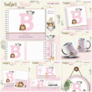 Kit Encadernação Baby Safari Rosa Inicial - Arquivo Digital