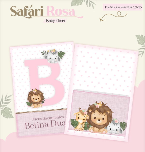 Kit Encadernação Baby Safari Rosa Inicial - Arquivo Digital