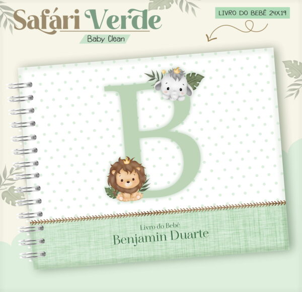 Kit Encadernação Baby Safari Verde Inicial - Arquivo Digital