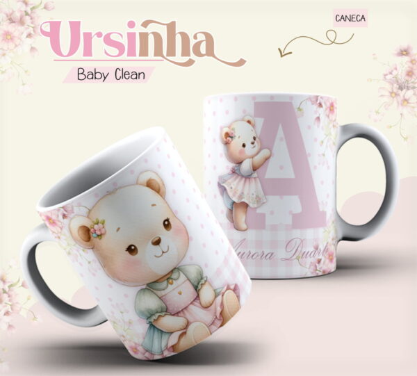 Kit Encadernação Baby Ursinha Rosa Inicial - Arquivo Digital
