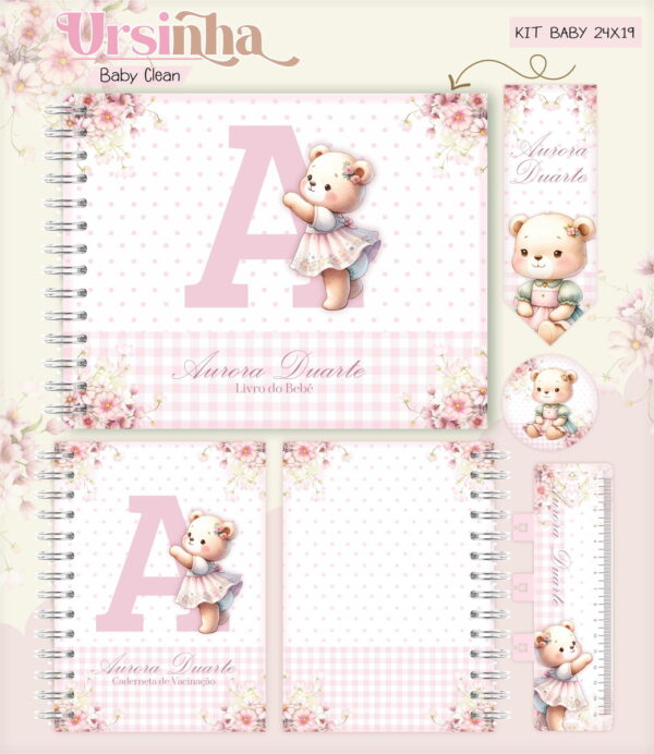 Kit Encadernação Baby Ursinha Rosa Inicial - Arquivo Digital