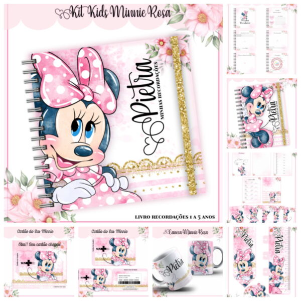 Kit Encadernação Infantil Minnie Rosa - Arquivo Digital