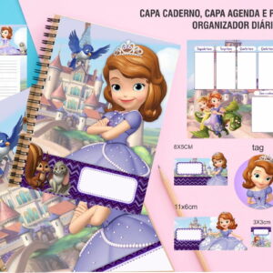kit encadernacao princesinha sofia para cadernos e agendas