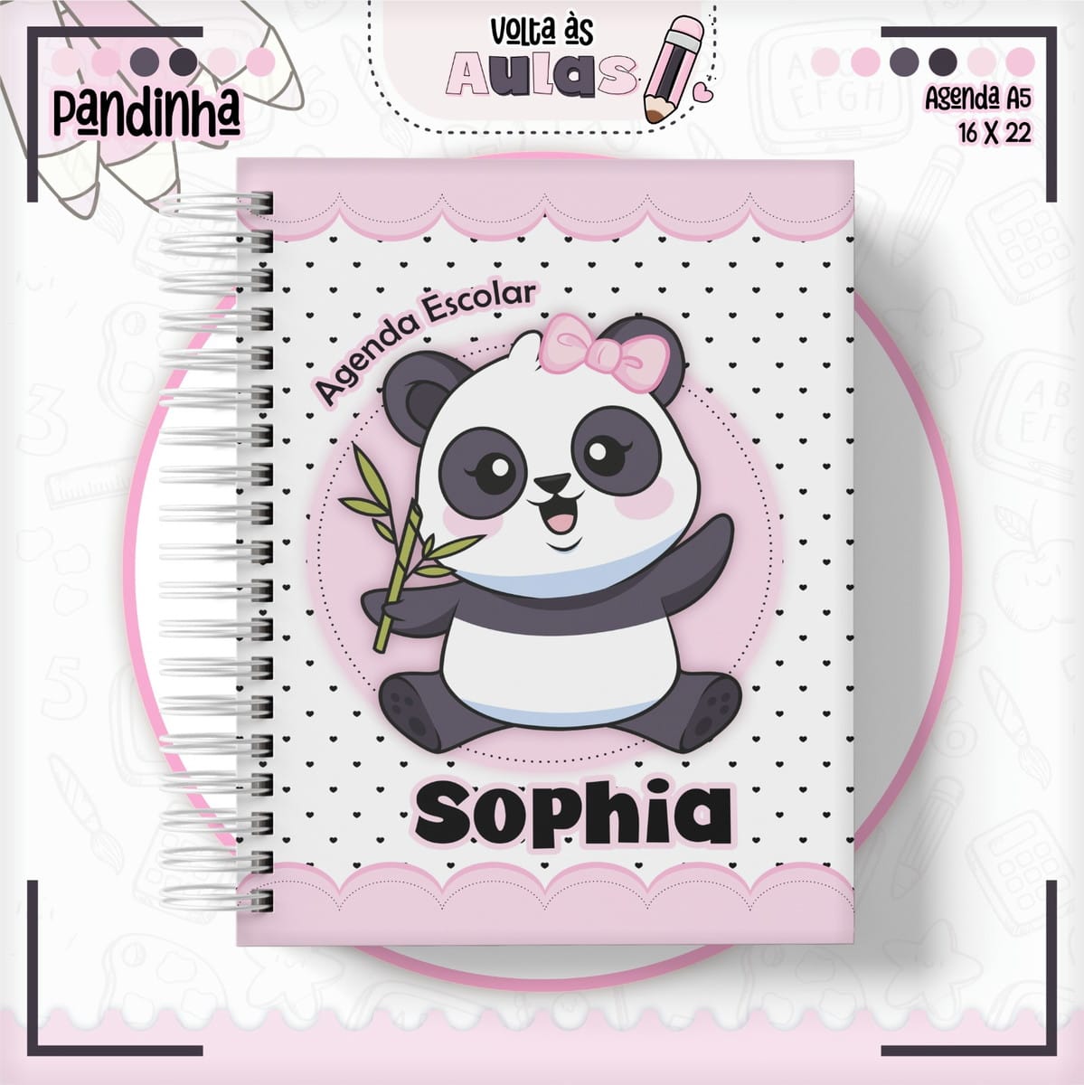 Kit Encadernação Tema Pandinha com Cadernos e Sublimação 2 Kit Encadernação Tema Pandinha com Cadernos e Sublimação - Imagem 2