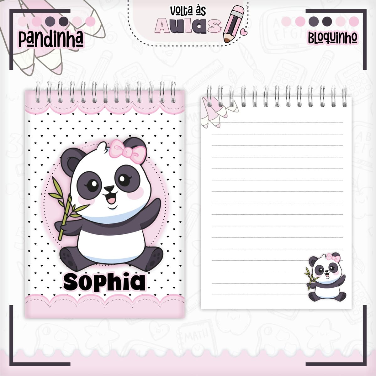 Kit Encadernação Tema Pandinha com Cadernos e Sublimação 3 Kit Encadernação Tema Pandinha com Cadernos e Sublimação - Imagem 3