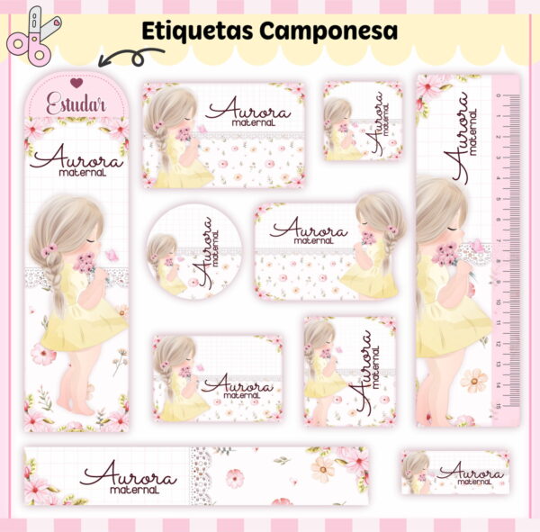Kit Escolar Camponesa Menina - Arquivo Digital