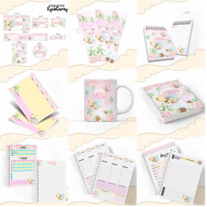 kit escolar digital jardim encantado com agendas e cadernos