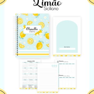 kit escolar digital limao siciliano com agenda e caderno