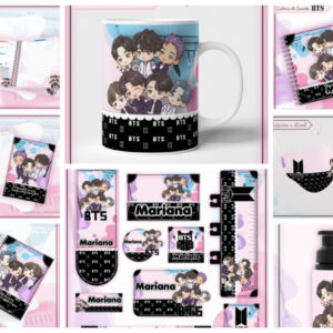 kit escolar digital tema bts com capas e etiquetas
