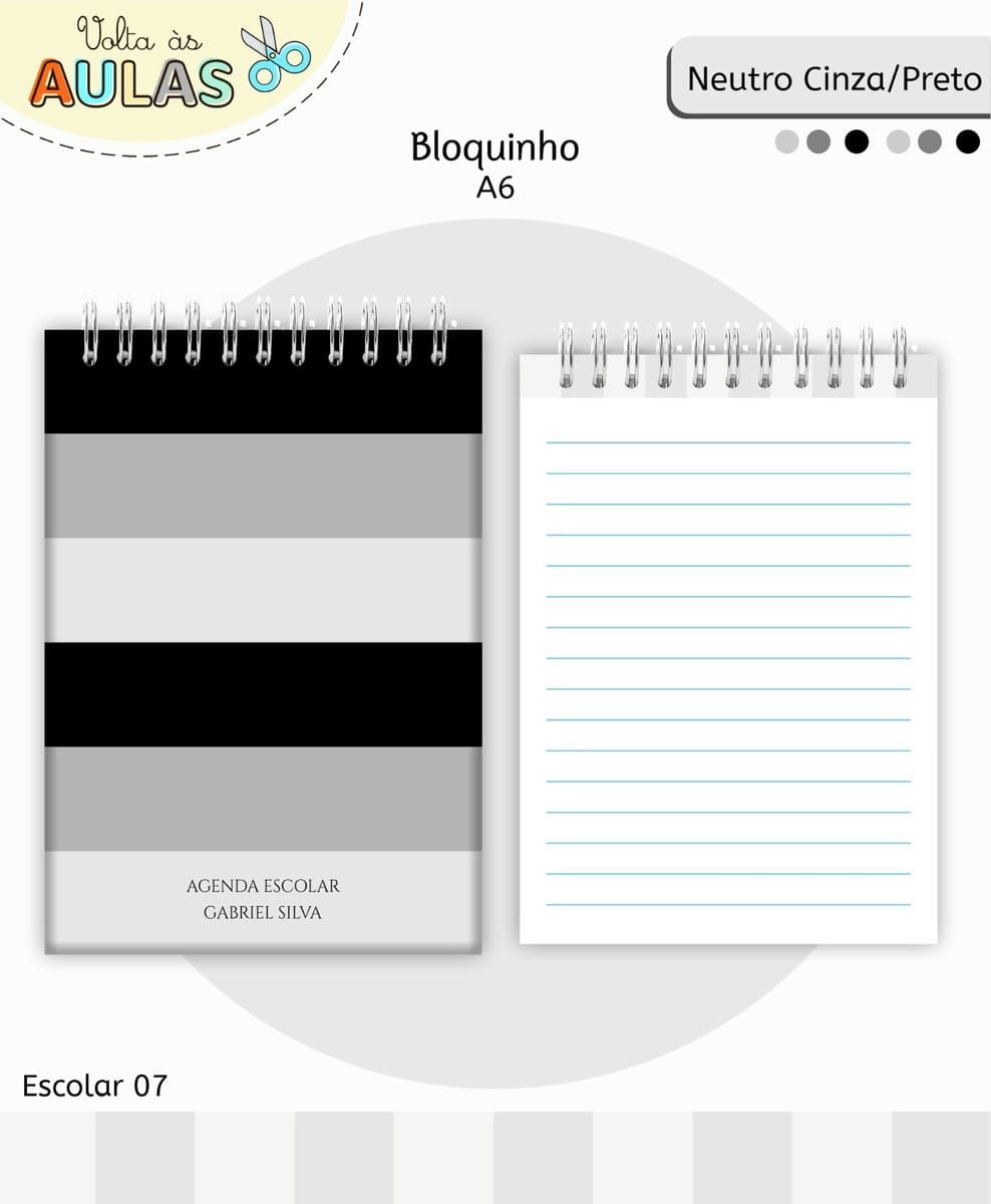 Kit Escolar Neutro Cinza e Preto Digital para Sublimação 4 Kit Escolar Neutro Cinza e Preto Digital para Sublimação - Imagem 4
