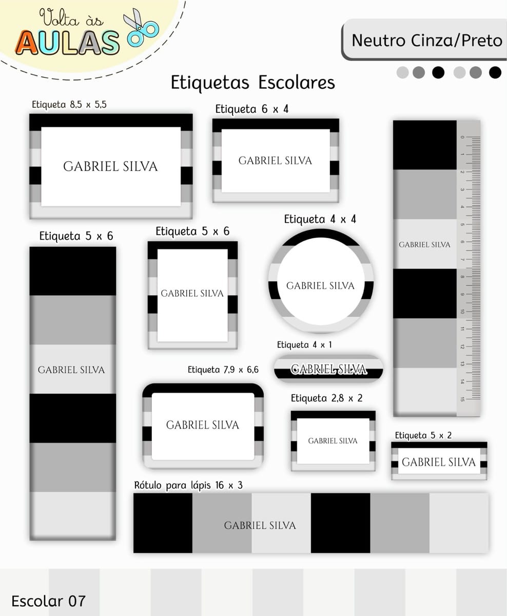 Kit Escolar Neutro Cinza e Preto Digital para Sublimação 5 Kit Escolar Neutro Cinza e Preto Digital para Sublimação - Imagem 5