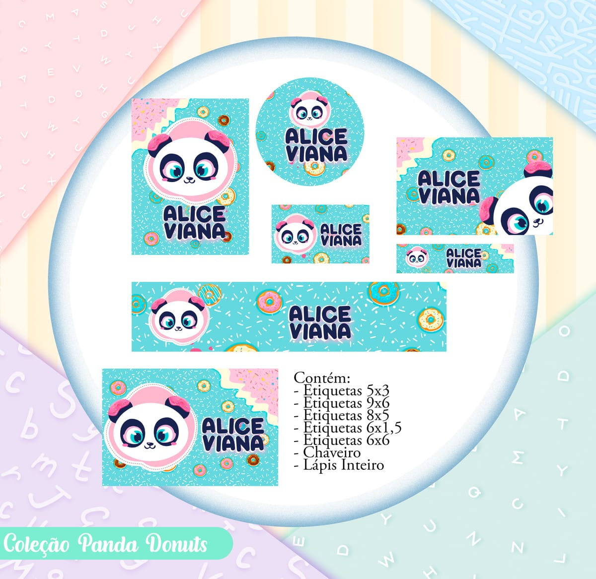 Kit Escolar Panda Donuts para Encadernação 4 Kit Escolar Panda Donuts para Encadernação - Imagem 4