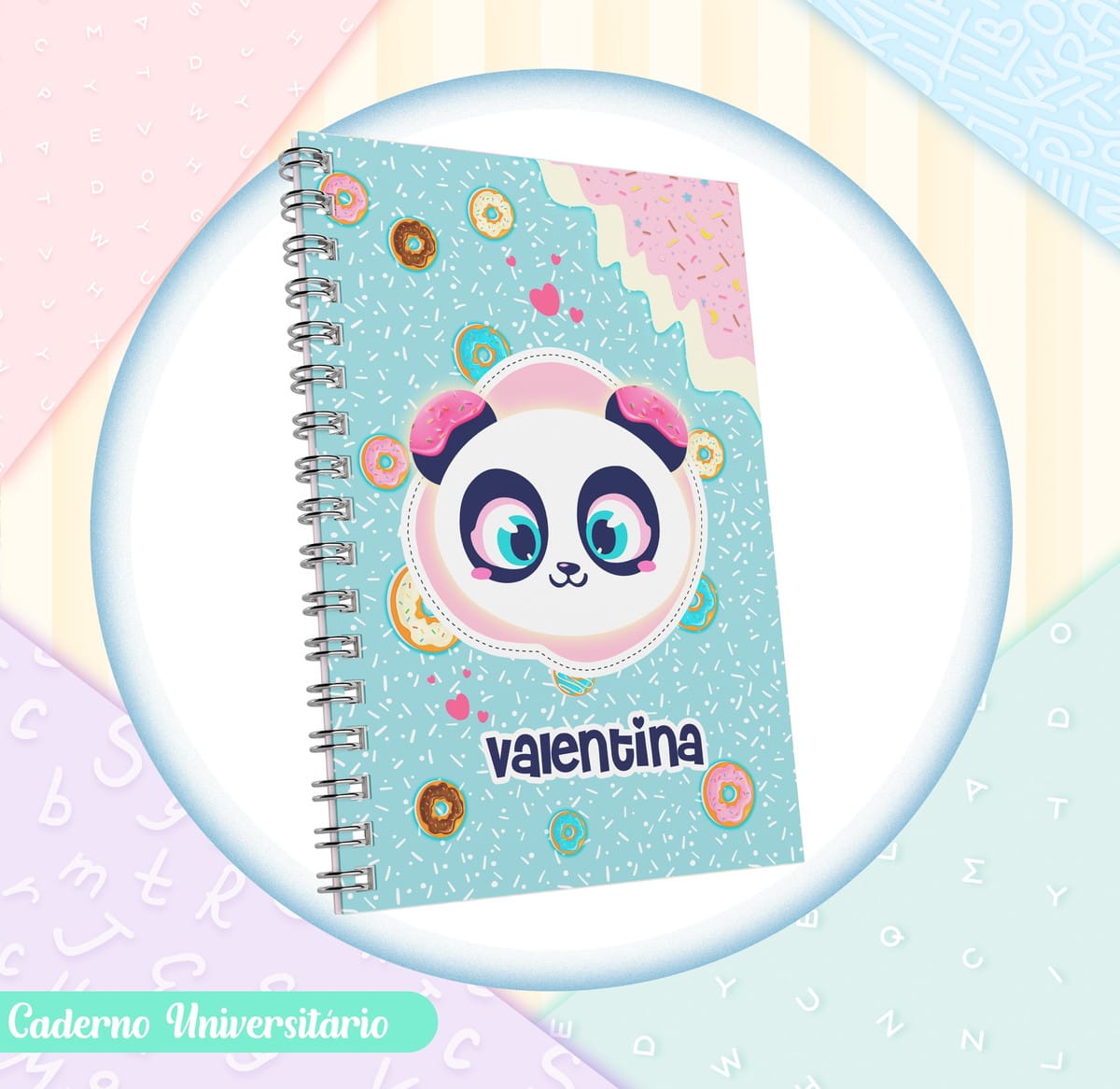 Kit Escolar Panda Donuts para Encadernação 1 Kit Escolar Panda Donuts para Encadernação