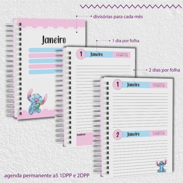 Kit Escolar Stitch Rosa 2025 - Arquivos Encadernação