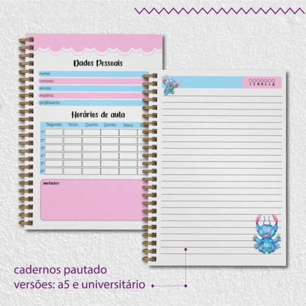 Kit Escolar Stitch Rosa 2025 - Arquivos Encadernação