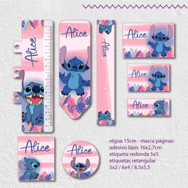 Kit Escolar Stitch Rosa 2025 - Arquivos Encadernação