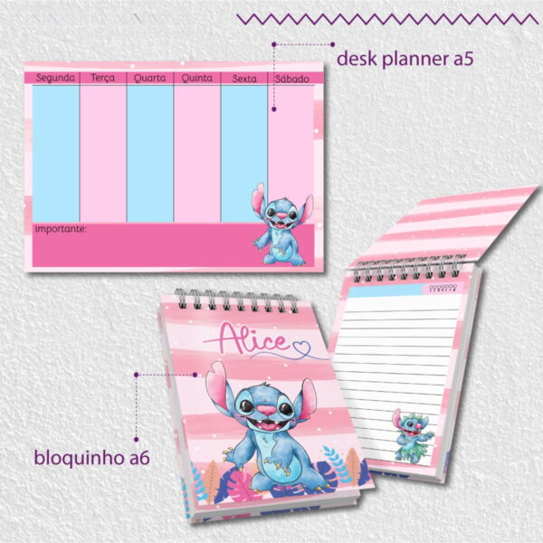 Kit Escolar Stitch Rosa 2025 - Arquivos Encadernação