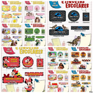 kit etiquetas escolares meninos e meninas para personalizar