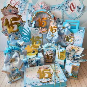 kit festa 15 anos digital azul dourado em studio e pdf