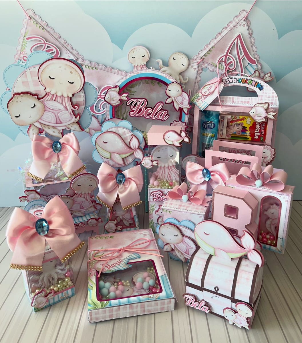 Kit Festa Fundo do Mar Rosa com Studio e PDF 1 Kit Festa Fundo do Mar Rosa com Studio e PDF