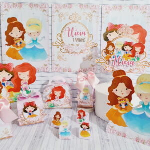 kit festa princesas cute aquarela com nome personalizado